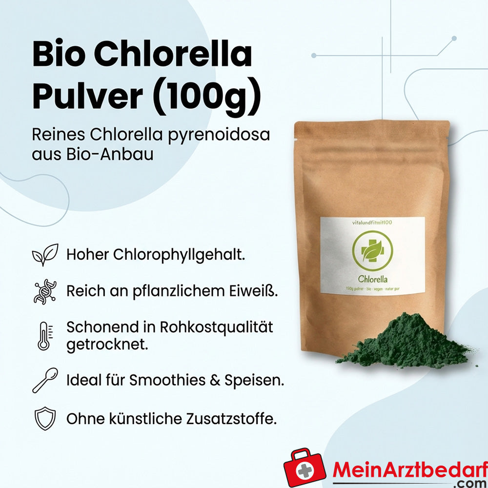 Organiczna chlorella w proszku (Chlorella pyrenoidosa) surowa żywność 100 g