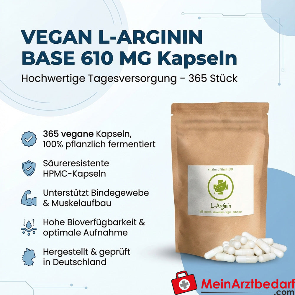 L-Arginine Base 610 mg Gélules végétaliennes 365 pièces
