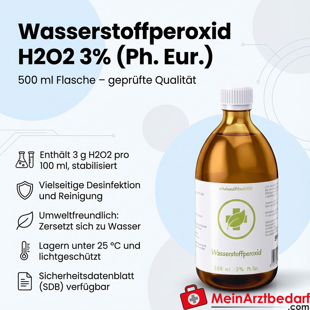 Perossido di idrogeno H2O2 3% (Ph. Eur.) soluzione stabilizzata con acido fosforico, 500 ml