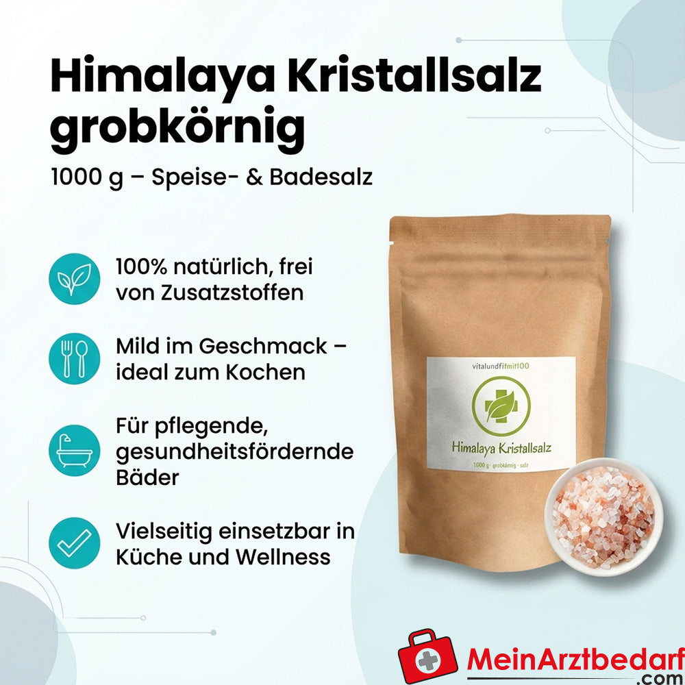 Himalaya grofkorrelig kristalzout 1 kg keukenzout, kruidenzout en badzout