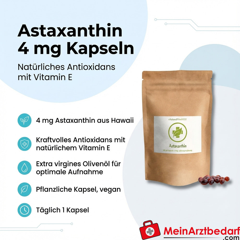 Astaxantina 4 mg in capsule con vitamina E naturale, involucro di capsula vegetale