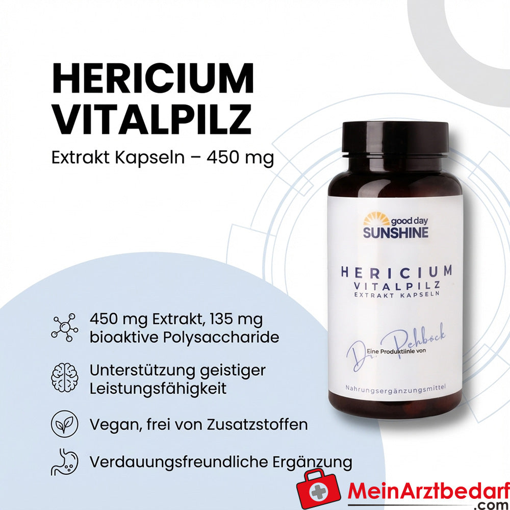 Good Day Sunshine Hericium Vitalpilz Extrakt Kapseln – Mentale Klarheit und natürliche Begleitung der Verdauung (90 Stück)