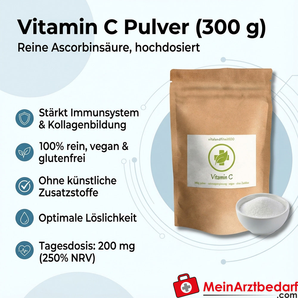 Ácido ascórbico (vitamina C) en polvo 300 g vegano sin gluten
