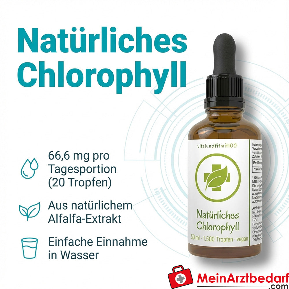 Chlorophylle naturelle (extrait de luzerne) 66,6 mg par portion de gouttes 50 ml Complément alimentaire