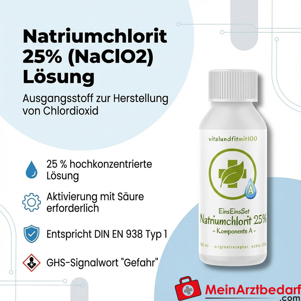 Natriumchloriet 25% (NaClO2) oplossing 100 ml HDPE druppelfles voor chloordioxideproductie