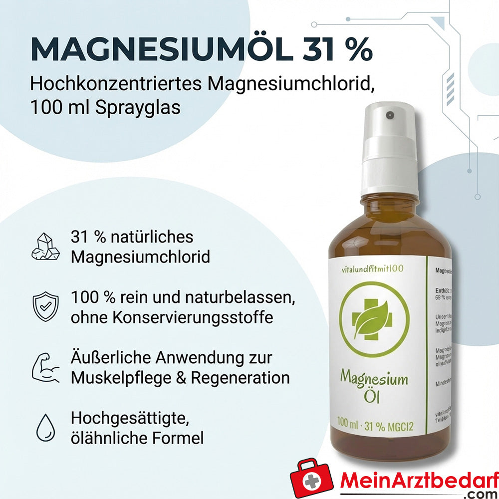 Magnesiumolie 31% magnesiumchloride verstuiver glazen flesje 100 ml