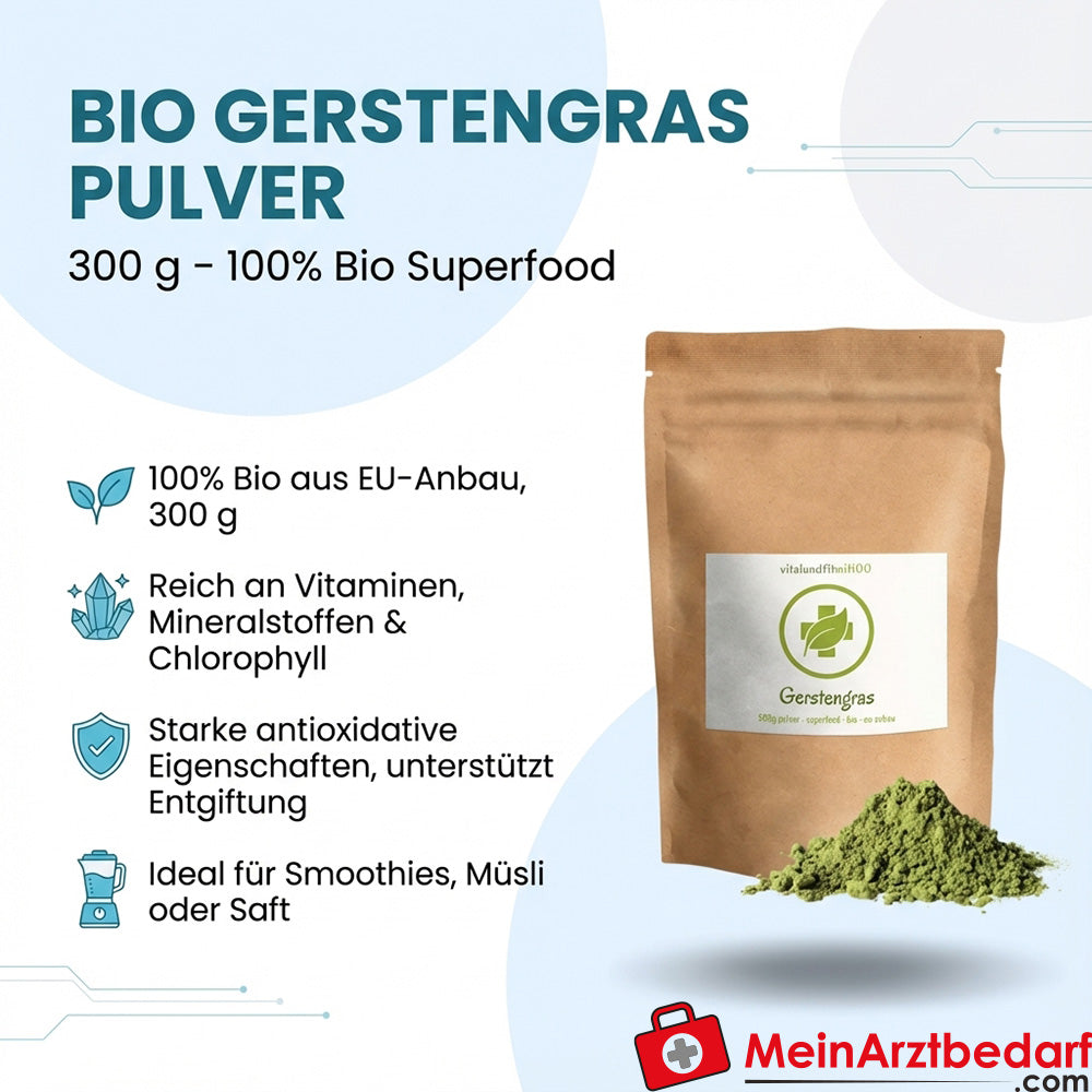 Poudre d'herbe d'orge bio 300 g 100% superfood bio Complément alimentaire
