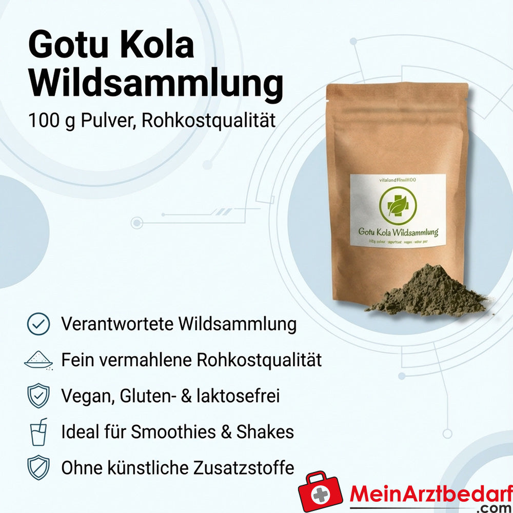 Gotu Kola in polvere (Centella asiatica) integratore alimentare crudo di raccolta selvatica 100 g