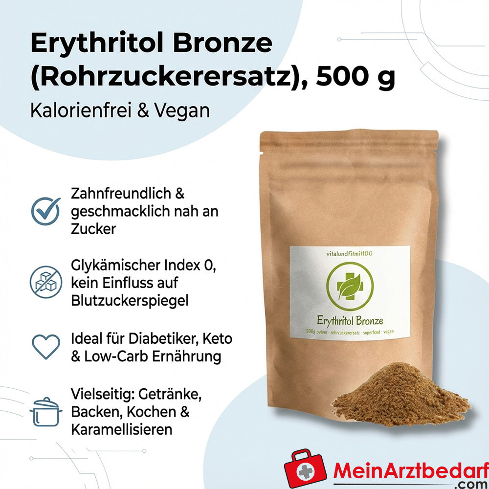 Erythritol Bronze Succédané de sucre de canne en poudre 500 g, sans calories, végétalien