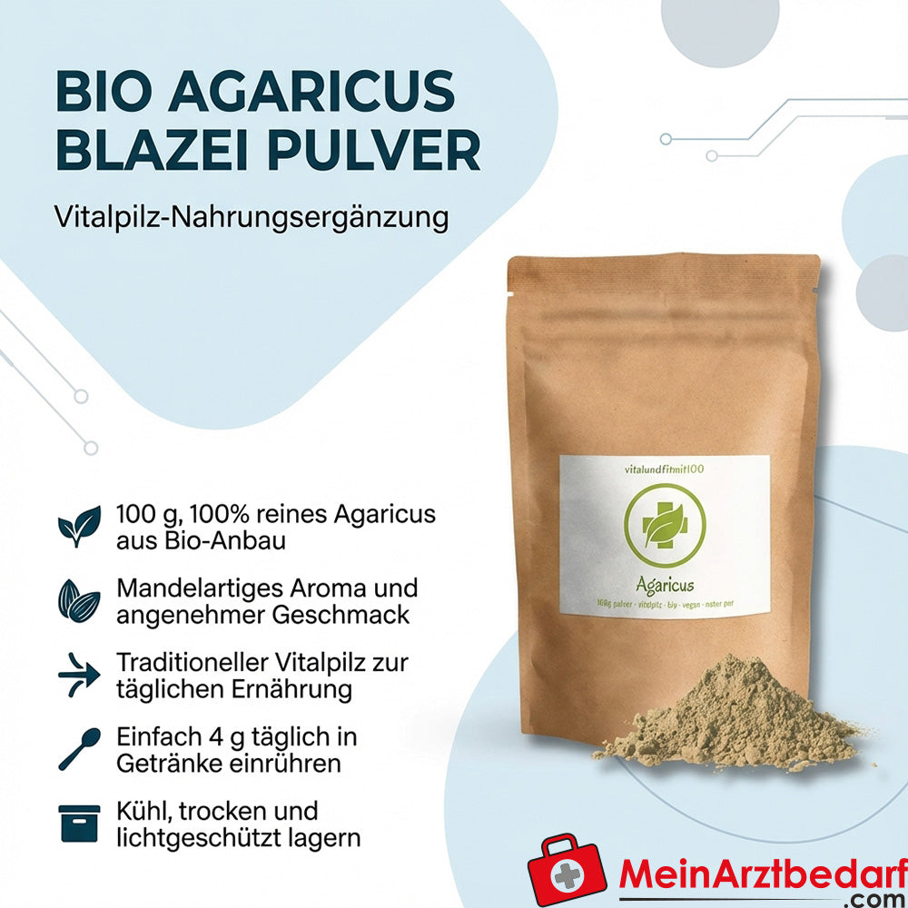 Biologisch Agaricus blazeipoeder 100 g, voedingssupplement voor medicinale paddenstoelen (biologisch)