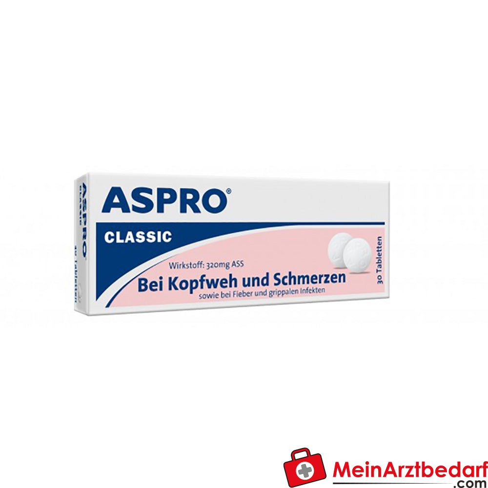 KLO01 ASPRO Classic 320 mg ASS Tabletten 30 Stück gegen Migräne und Kopfschmerzen.