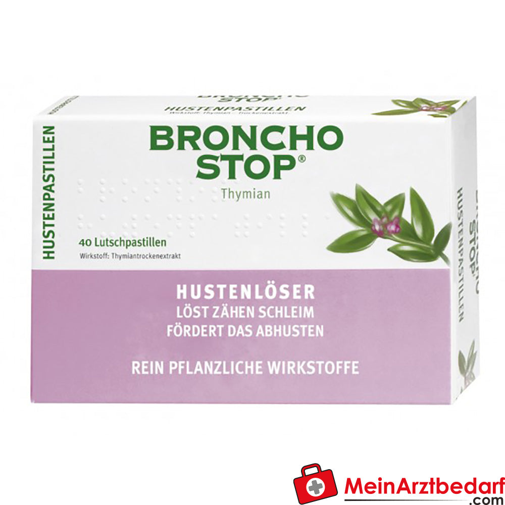 Bronchostop pastilles contre la toux au thym 20 pces, expectorant végétal, dès 6 ans