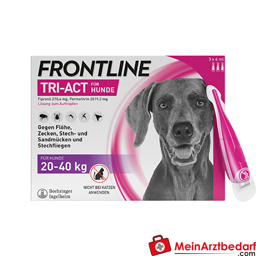 Frontline Tri-Act Spot-On für Hunde 3 Stück – 4 Wochen Schutz vor Flöhen, Zecken und fliegenden Insekten